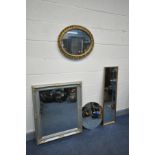 FOUR MODERN WALL MIRRORS comprising of a gilt frame oval mirror width 57cm and height 47cm , an