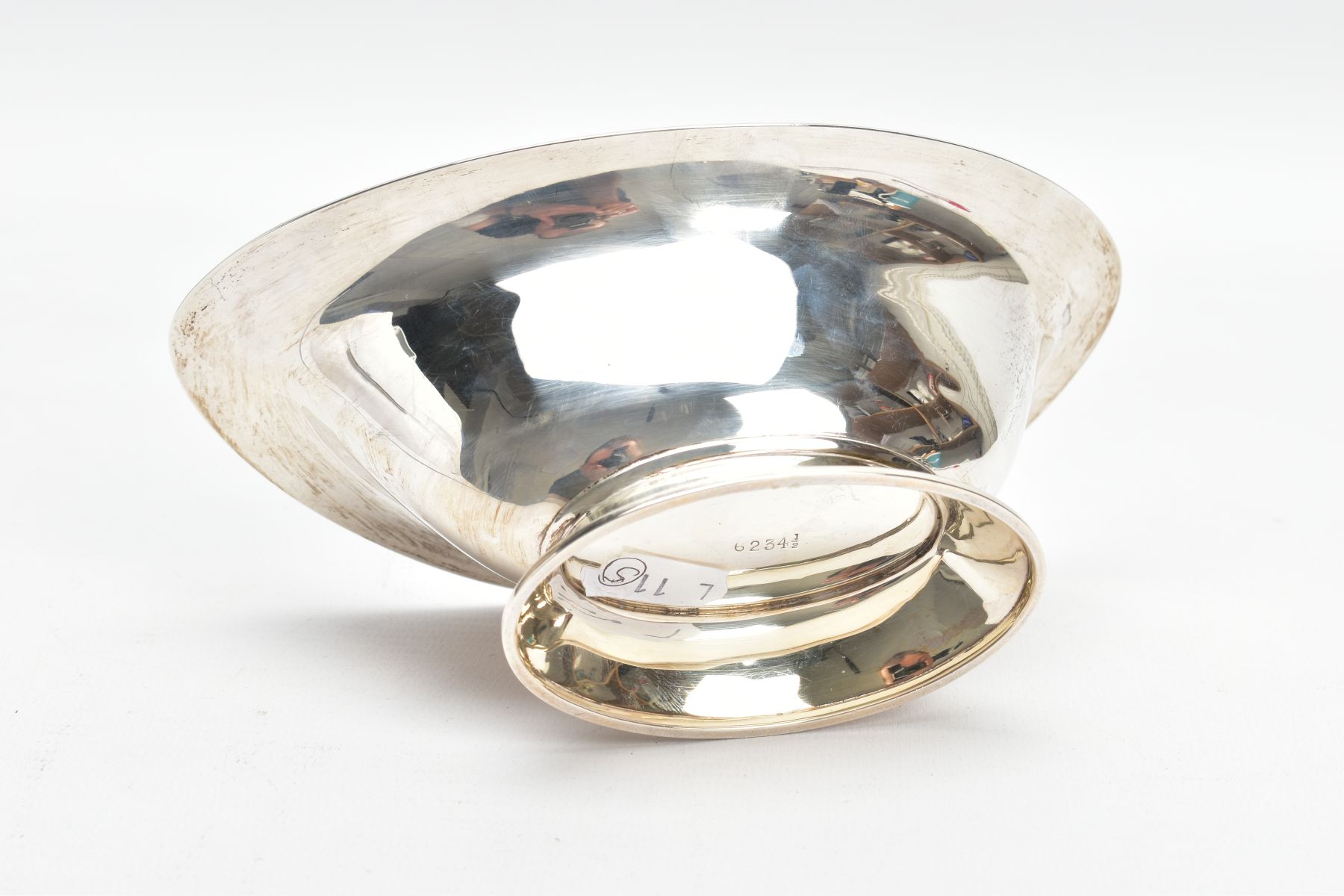 A SILVER BONBON DISH, of a navette form, plain polished design on a raised oval base, hallmarked ' - Image 6 of 6