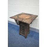 AN EARLY TO MID 20th CENTURY INDIAN HARDWOOD HEAVILY CARVED FOLDING OCCASSIONAL TABLE with pierced