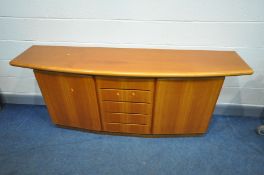 A LATE 20TH CENTURY DANISH TEAK SKOVBY SIDEBOARD, a bank of five drawers flanked by two cupboard