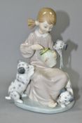 A LLADRO FIGURE GROUP, The Sweet Mouthed (girl with honey pot and dogs), no1248, designed by Juan