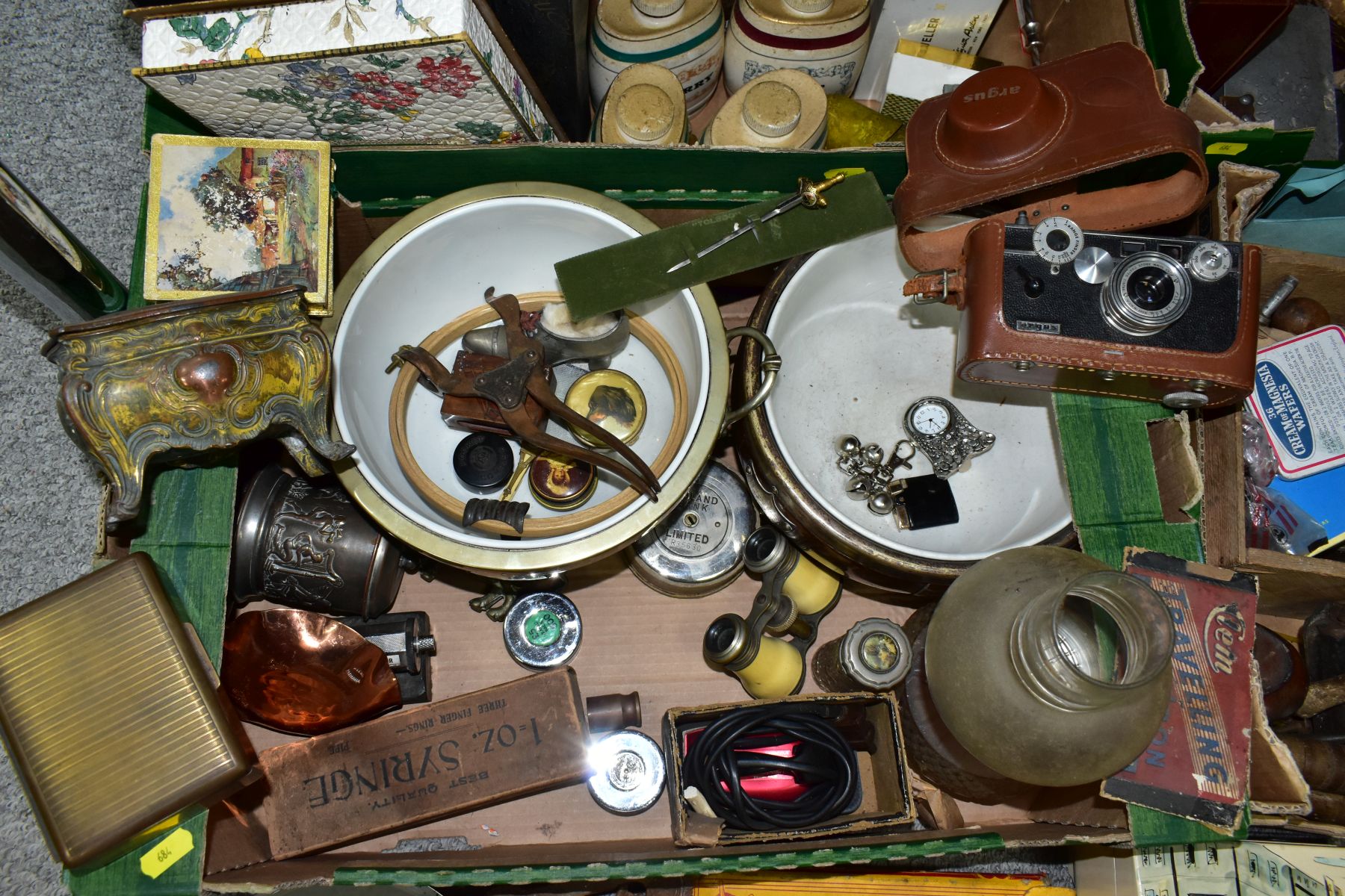 FOUR BOXES OF SUNDRY ITEMS ETC, TO INCLUDE A 19TH CENTURY FRENCH CAST METAL JEWELLERY CASKET, - Bild 5 aus 11