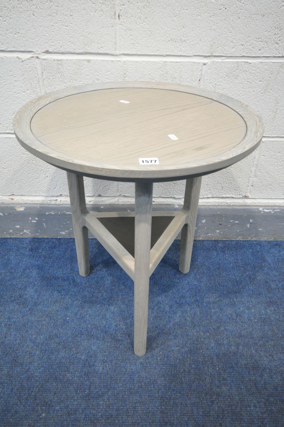 A WINSOR ARTISAN OAK CIRCULAR OCCASIONAL TABLE, with a grey oil finish, new and unused condition,