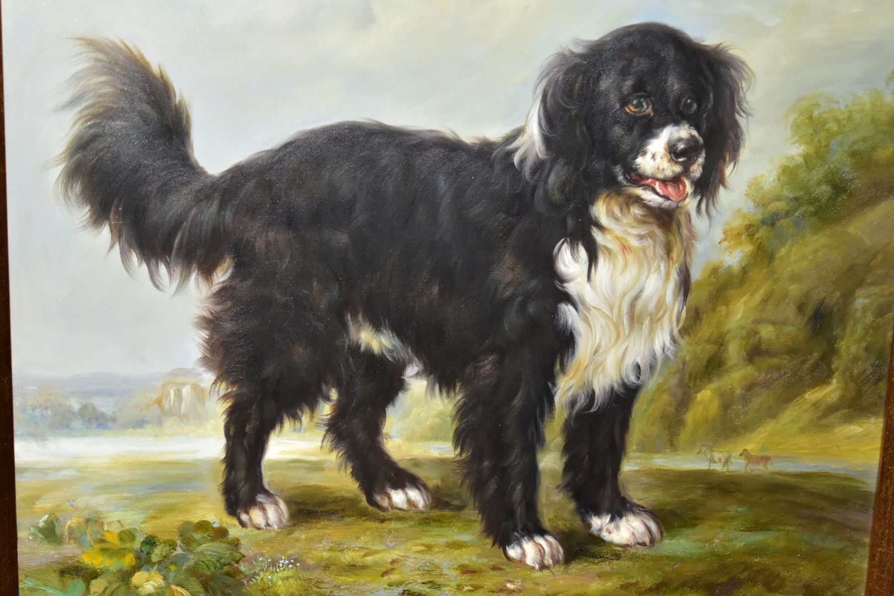 A LATER 20TH CENTURY FULL LENGTH PORTRAIT OF A DOG, painted in a 19th century style, unsigned, oil - Image 3 of 5