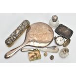 A SELECTION OF SILVER ITEMS, to include a silver hand held mirror of a plain polished design,
