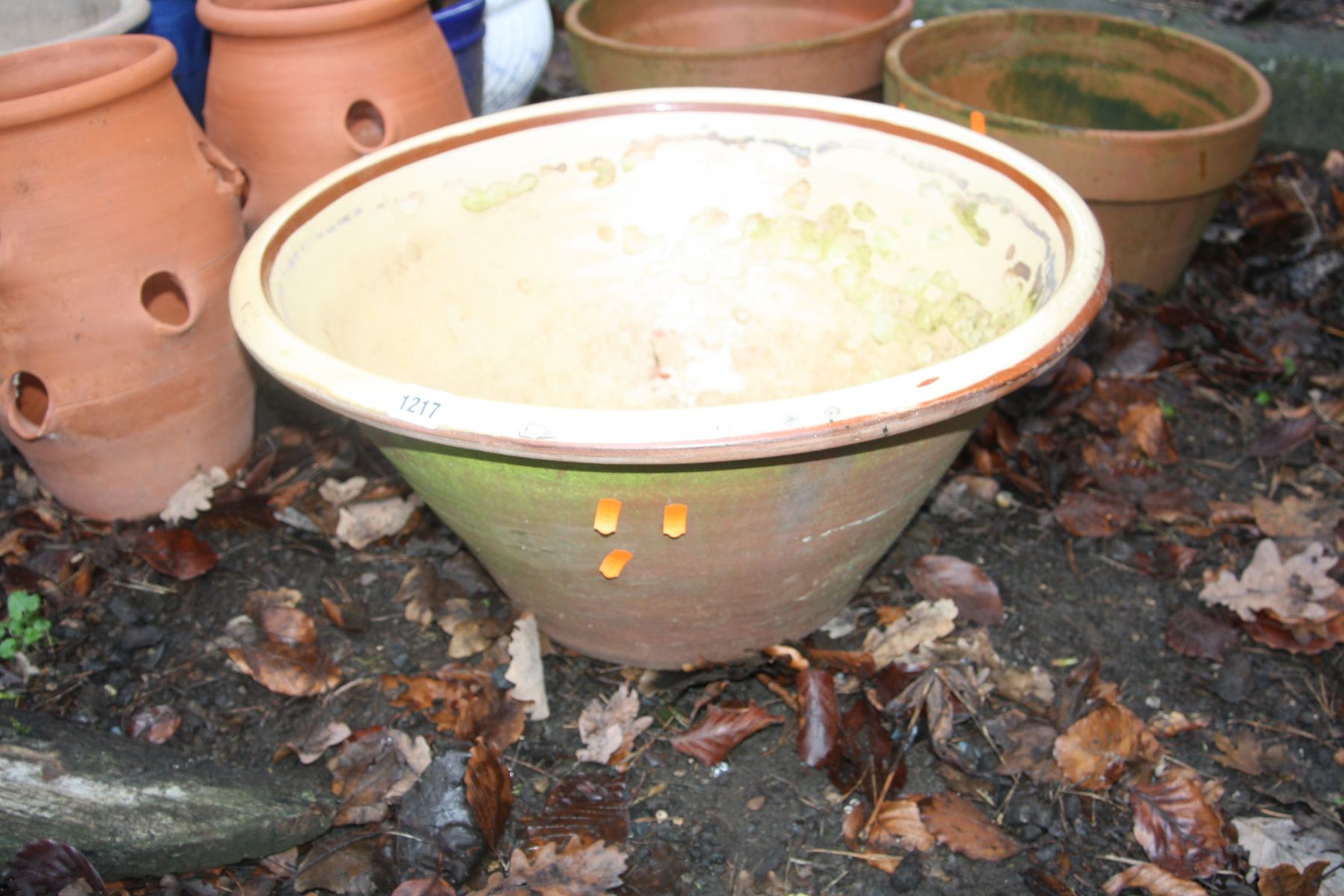 A VINTAGE PANTION 58cm in diameter, two terracotta plant pots and two modern Rhubarb pots (5) - Image 2 of 2