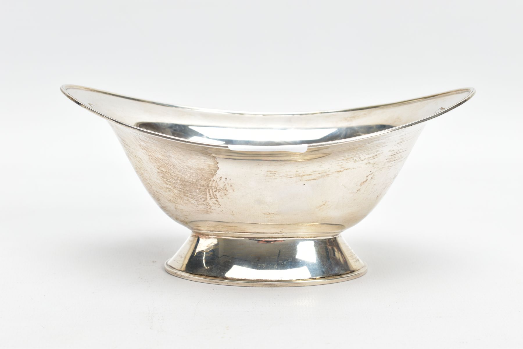 A SILVER BONBON DISH, of a navette form, plain polished design on a raised oval base, hallmarked ' - Image 2 of 6