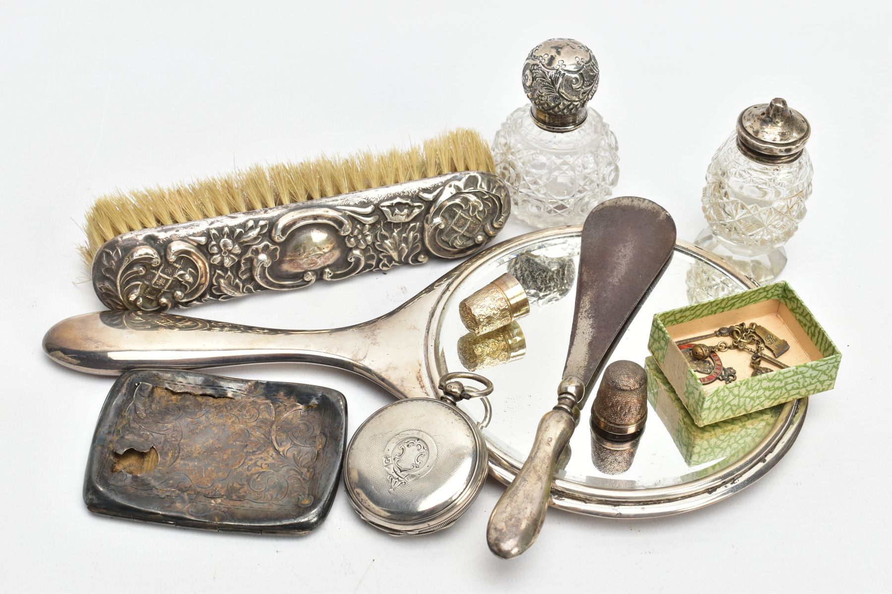 A SELECTION OF SILVER ITEMS, to include a silver hand held mirror of a plain polished design, - Image 5 of 5