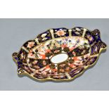 A ROYAL CROWN DERBY IMARI - TRADITIONAL OVAL PIN DISH, with painted and gilded Imari - Traditional