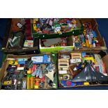 A QUANTITY OF UNBOXED AND ASSORTED PLAYWORN DIECAST VEHICLES, to include Dinky, Corgi, Matchbox,
