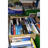 BOOKS & DVDS, six boxes containing approximately ninety book titles and a large quantity of DVDs,