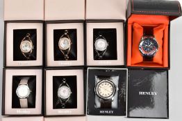 SEVEN LADYS AND GENTLEMENS FASHION WRISTWATCHES, to include five lady's 'Henley' quartz wristwatches