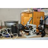 TWO CASED MICROSCOPES, A CENTRIFUGE AND A MICROSCOPE ILLUMINATION UNIT WITH PARTS, comprising a