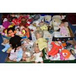 AN EXTENSIVE COLLECTION OF MODERN SOFT TOYS AND DOLLS ETC., dolls include examples by Zapf
