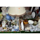 THREE BOXES AND LOOSE CERAMICS, GLASS, ETC, including Wedgwood bone china Wild Strawberry pattern