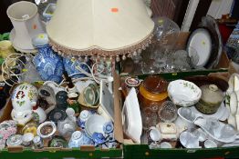 THREE BOXES AND LOOSE CERAMICS, GLASS, ETC, including Wedgwood bone china Wild Strawberry pattern