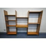 A THREE BAY LADDERAX MODULAR SHELVING SYSTEM with four shelves and a single drawer unit (with key)