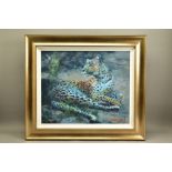 ROLF HARRIS (AUSTRALIAN 1930) 'LEOPARD RECLINING AT DUSK', a signed limited edition print 41/195,