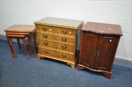 A REPRODUCTION YEWWOOD CHEST OF TWO SHORT OVER THREE LONG DRAWERS, width 74cm x depth 43cm x