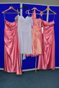 EIGHT SIZE TWELVE EVENING/PROM/BRIDESMAID DRESSES, comprising three dusky pink, pale pink, deep pink