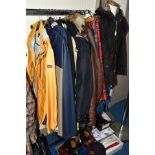 TWENTY ITEMS OF CLOTHING AND FIVE BOXES OF SHOES, to include leather, waxed and outdoor jackets