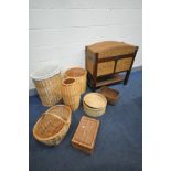 A QUANTITY OF WICKER, to include a hinged top storage chest, width 81cm x depth 41cm x height