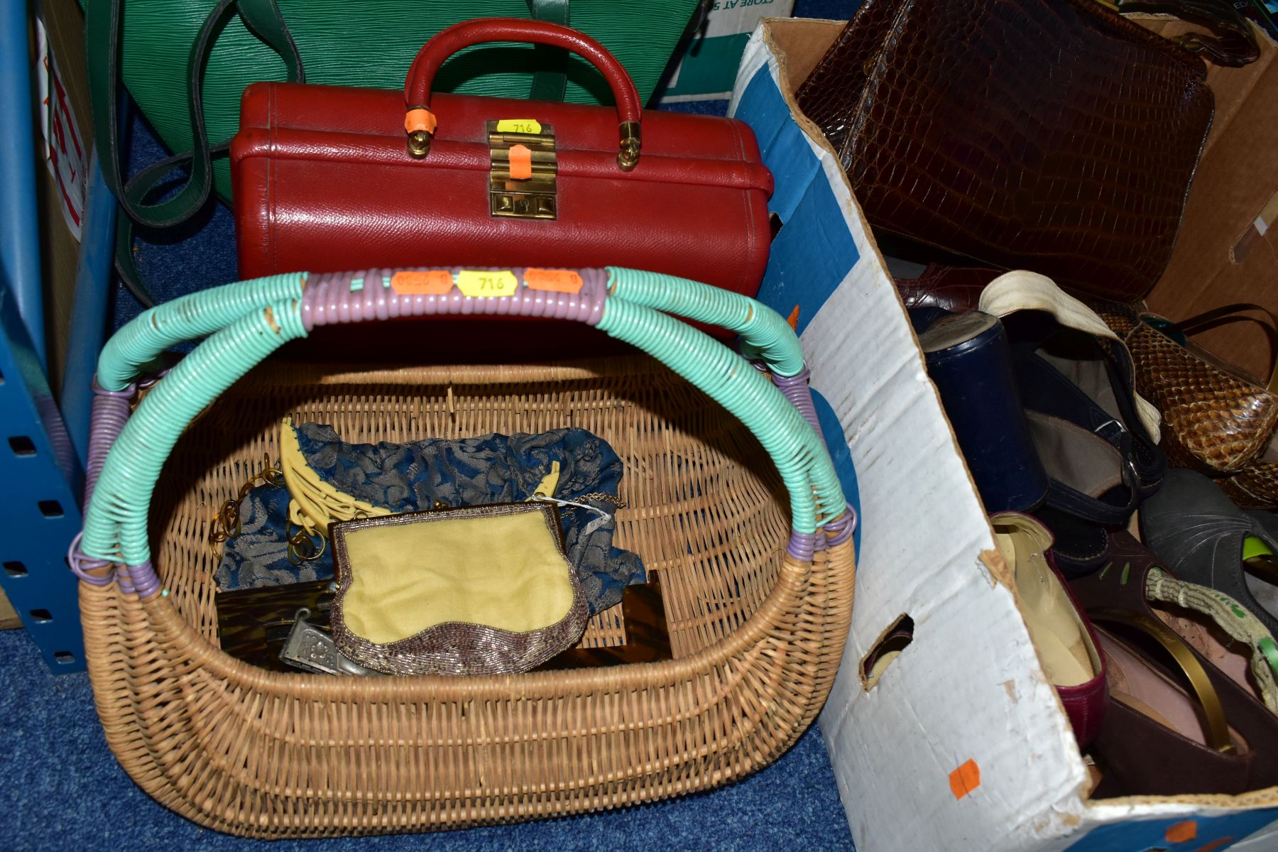 TWO BOXES AND LOOSE VINTAGE HANDBAGS AND SHOES, to include approximately sixteen handbags, labels - Image 3 of 6