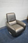 A NATUZZI MODEL 2483 LEATHER RECLINING CHAIR with metallic finish to leather