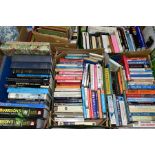 SIX BOXES OF BOOKS, approximately one hundred and eighty books, titles to include travel,