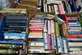 SIX BOXES OF BOOKS, approximately one hundred and eighty books, titles to include travel,