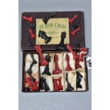 THE ROSE CHESS NUMBER ONE SET IN ORIGINAL BOX, complete with thirty two lead pieces painted red