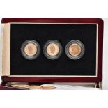 A BOXED SET OF THREE PROOF HALF SOVEREIGNS WITH ALL ELIZABETH II FACE DESIGNS, to include 1983 by