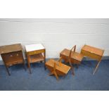 FOUR VARIOUS SEWING BOXES to include a Scandinavian style beech sewing table, two sewing boxes on