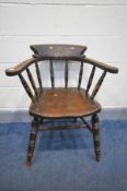 A 19TH CENTURY ELM SMOKERS BOW CHAIR