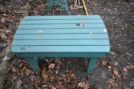 A GREEN PAINTED GARDEN COFFEE TABLE, length 89cm x depth 51cm x height 50cm