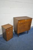 A UNIFLEX MID-CENTURY TEAK CHEST OF FOUR LONG DRAWERS, the top drawer with Herringbone parquetry