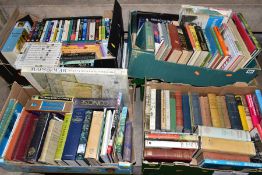 SIX BOXES OF HARDBACK AND PAPERBACK BOOKS, OVER 0NE HUNDRED AND NINETY VOLUMES, including crime