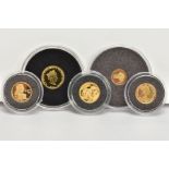 A GROUP OF SMALL GOLD COINS, to include Diana princess of Wales coin .585, 1/20 ounce .999 2008 gold