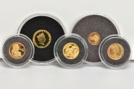 A GROUP OF SMALL GOLD COINS, to include Diana princess of Wales coin .585, 1/20 ounce .999 2008 gold