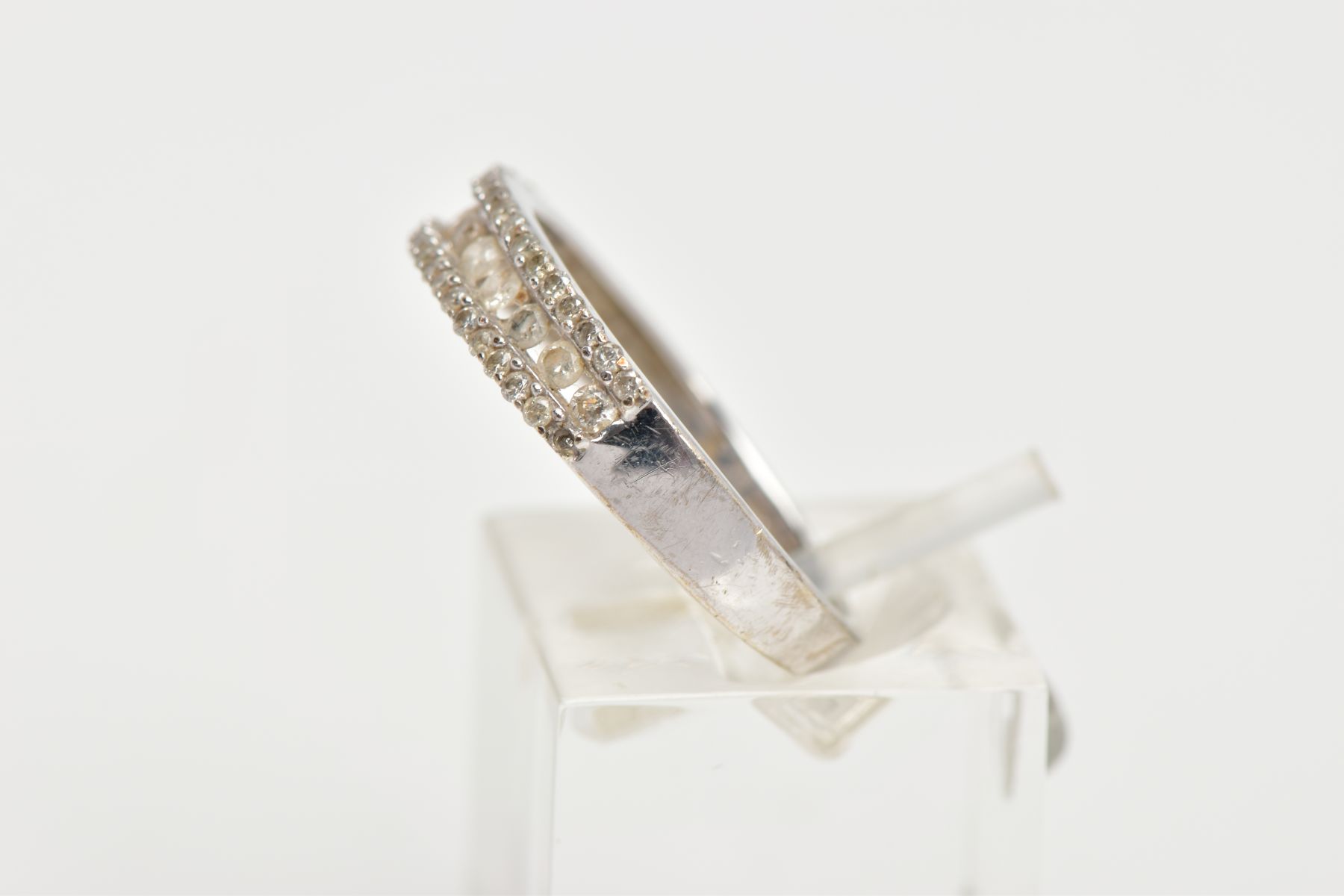 A 9CT WHITE GOLD DIAMOND HALF ETERNITY RING, designed with a central row of round brilliant cut - Image 2 of 4