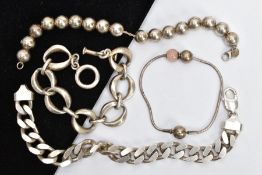 FOUR BRACELETS, to include a 'Tiffany & Co' ball link bracelet, fitted with a lobster claw clasp,