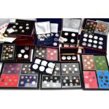 A LARGE BOX OF MAINLY UK COINS IN BOXES AND TRAYS, to include a 15x silver proof Queens diamond