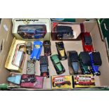 A BOX OF DIECAST VEHICLES, seventeen vehicles to include boxed Lesney Models of Yesteryear No2 B-