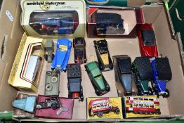 A BOX OF DIECAST VEHICLES, seventeen vehicles to include boxed Lesney Models of Yesteryear No2 B-