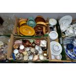 SIX BOXES AND LOOSE CERAMICS AND GLASSWARES, to include an octagonal Staffordshire hand painted frog
