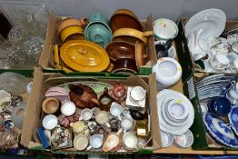 SIX BOXES AND LOOSE CERAMICS AND GLASSWARES, to include an octagonal Staffordshire hand painted frog