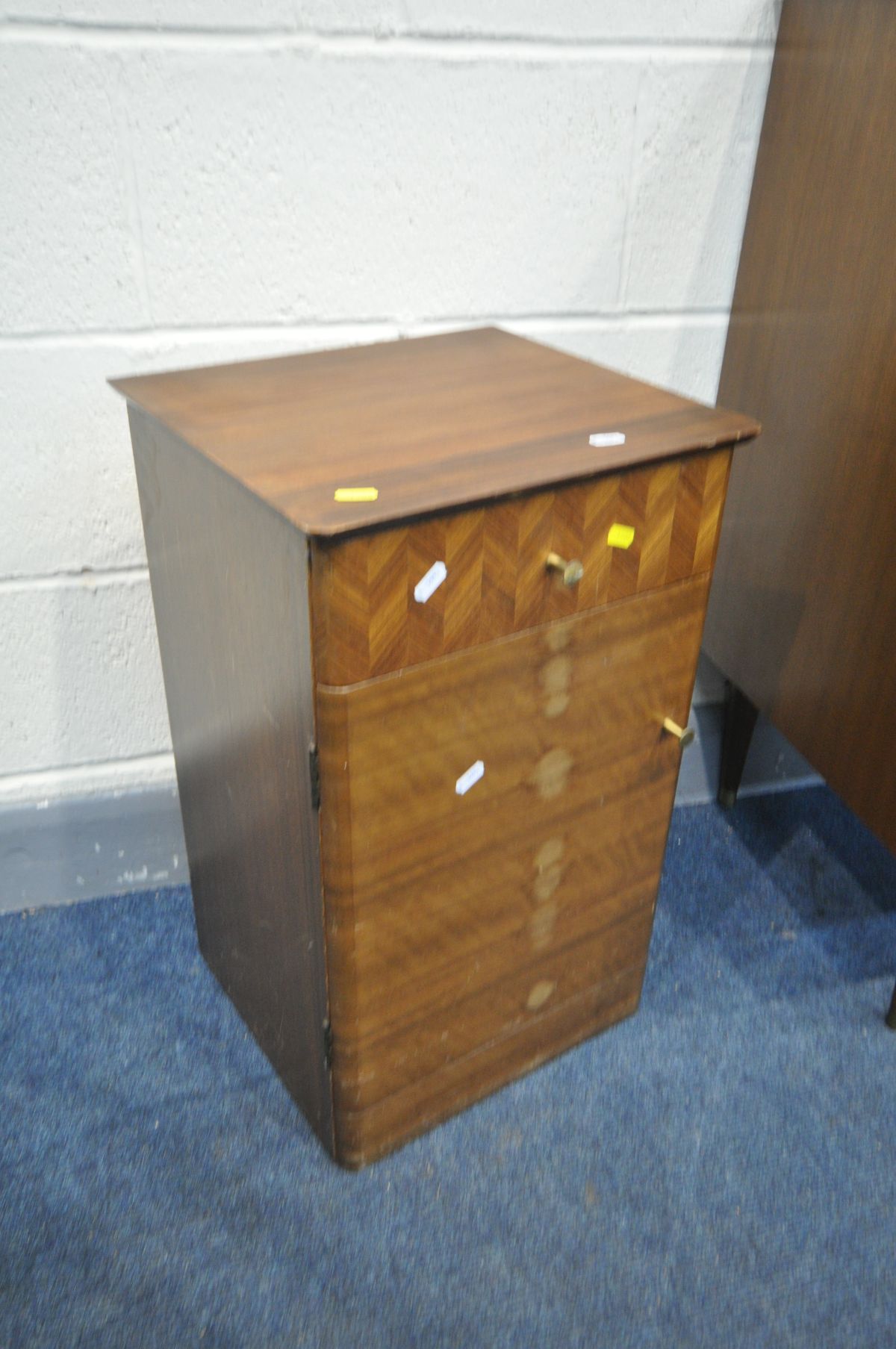 A UNIFLEX MID-CENTURY TEAK CHEST OF FOUR LONG DRAWERS, the top drawer with Herringbone parquetry - Image 3 of 3