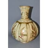 A ROYAL WORCESTER BLUSH IVORY, ONION SHAPED VASE WITH RETICULATED RIM, the body having alternating