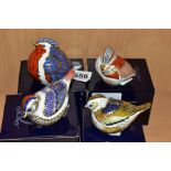 FOUR BOXED ROYAL CROWN DERBY PAPERWEIGHTS, comprising a Goldcrest, a Firecrest, a Robin and a