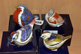 FOUR BOXED ROYAL CROWN DERBY PAPERWEIGHTS, comprising a Goldcrest, a Firecrest, a Robin and a